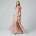 Chiffon Cut Out Dress with A-Line Slit Pink 5