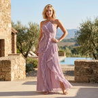 Chiffon Ruffle Dress Midi Halter Lilac 2