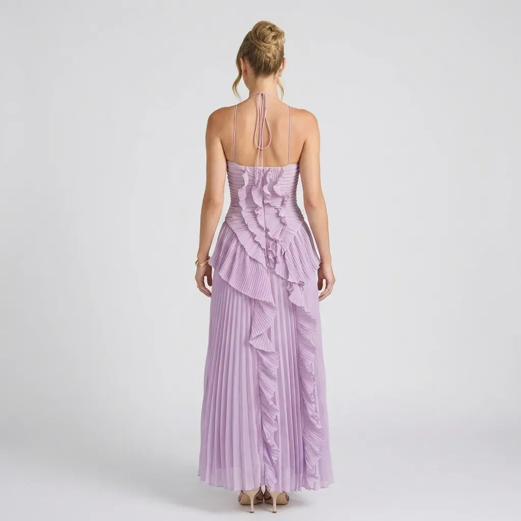 Chiffon Ruffle Dress Midi Halter Lilac 3