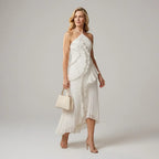 Chiffon Ruffle Dress Midi Halter White 4