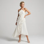 Chiffon Ruffle Dress Midi Halter White 5