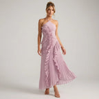 Chiffon Ruffle Dress Midi Halter Lilac 6
