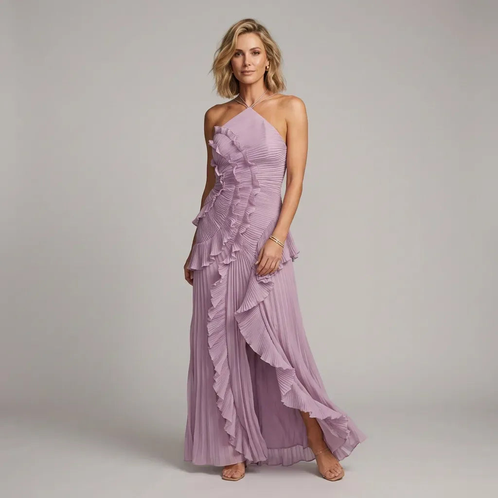 Chiffon Ruffle Dress Midi Halter Lilac 7