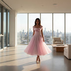 Chiffon Wedding Guest Dress with Corset Bodice Pink 3