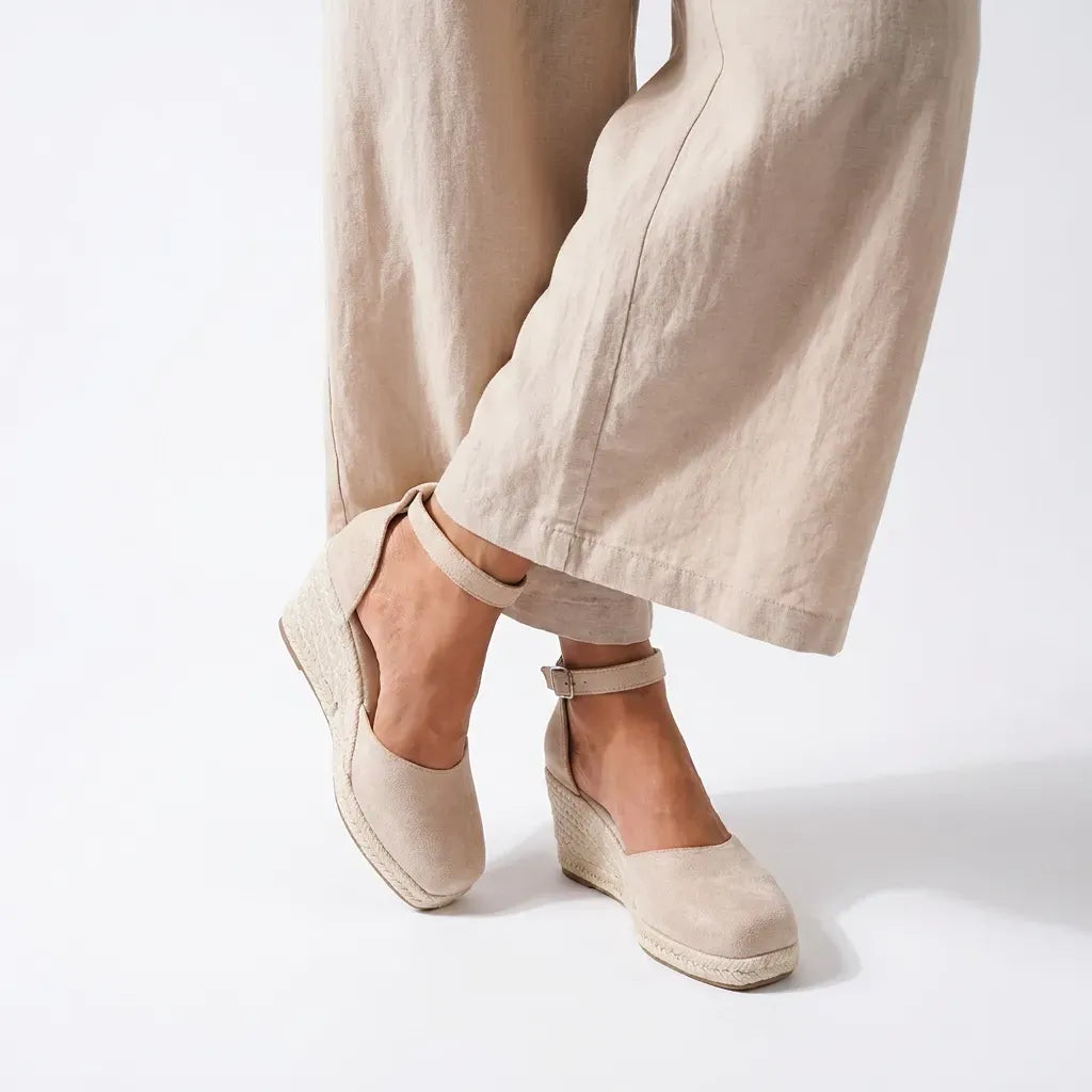 Closed Toe Espadrille Wedge Shoes with Ankle Strap Khaki 1