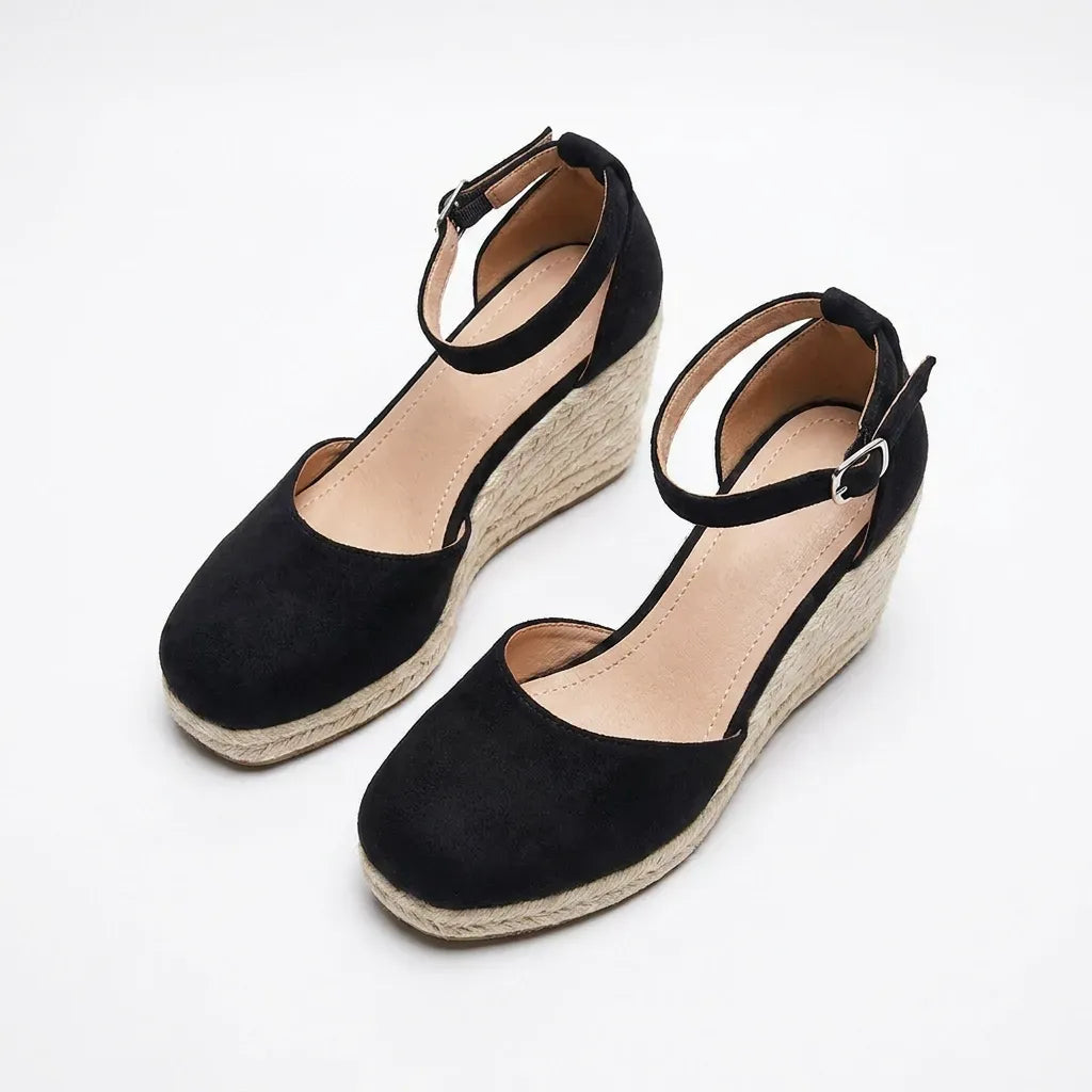 Closed Toe Espadrille Wedge Shoes with Ankle Strap Dark Grey 2