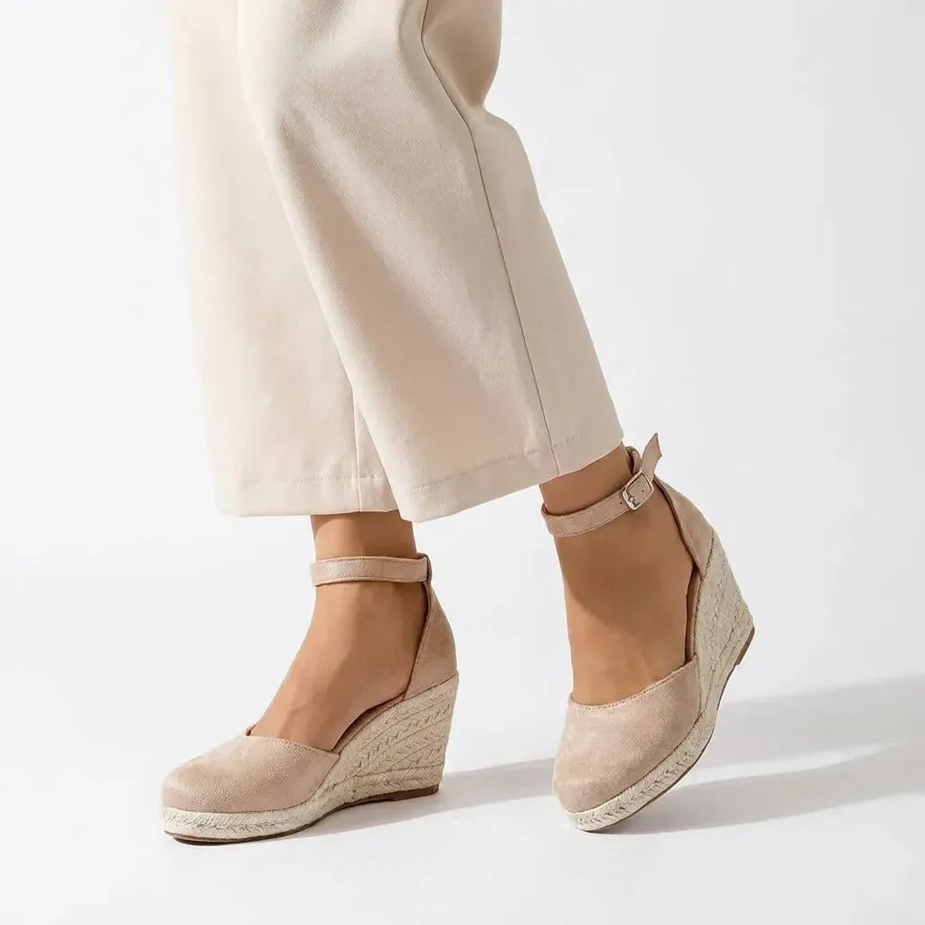 Closed Toe Espadrille Wedge Shoes with Ankle Strap Beige 3