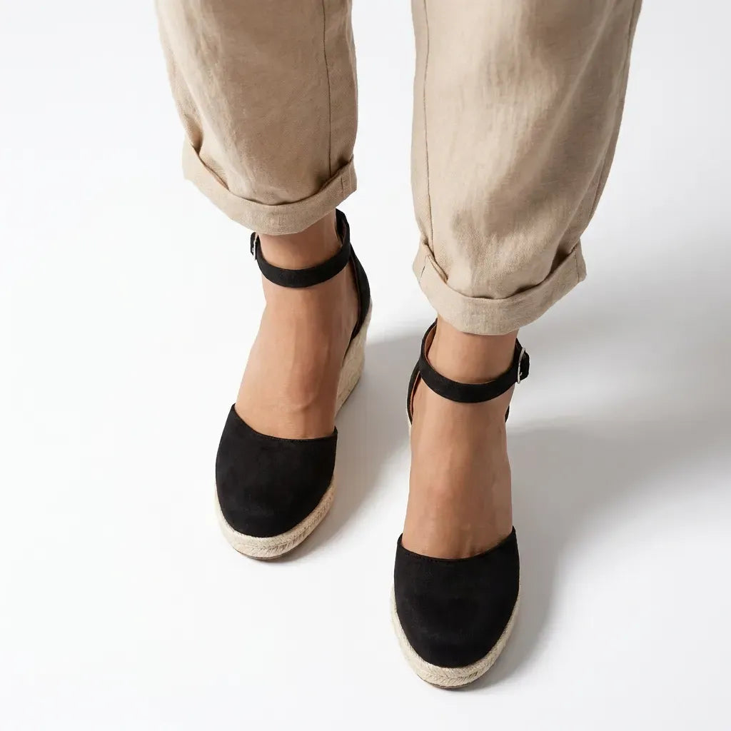 Closed Toe Espadrille Wedge Shoes with Ankle Strap Black 4