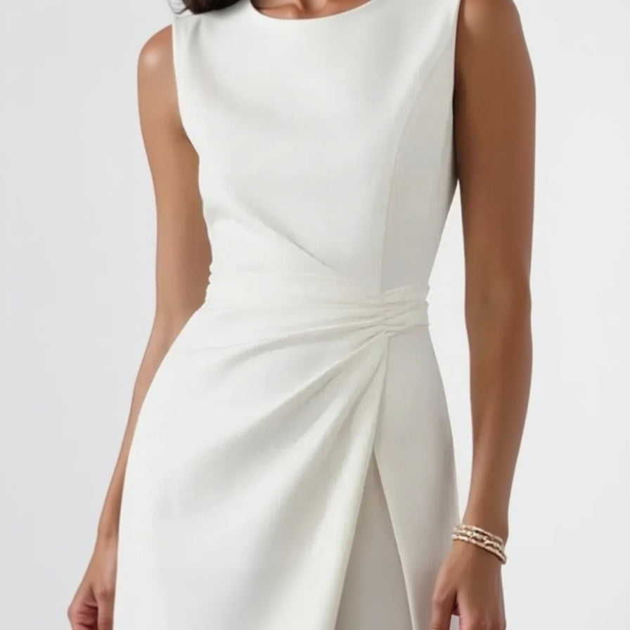Column Wedding Guest Dress with High Slit White 1