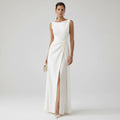Column Wedding Guest Dress with High Slit White 4
