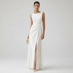 Column Wedding Guest Dress with High Slit White 4