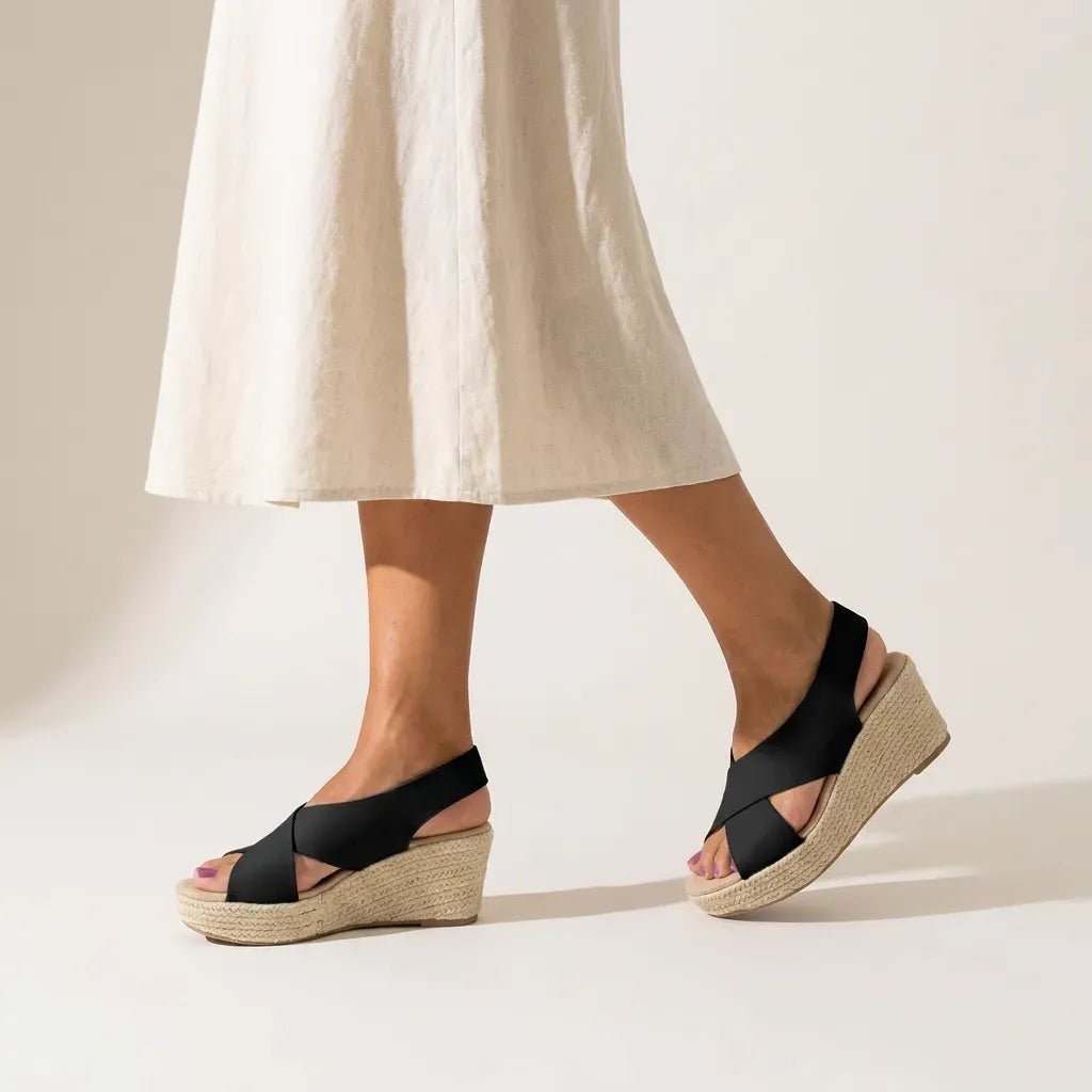 Comfortable Espadrille Wedge Shoes Black 1