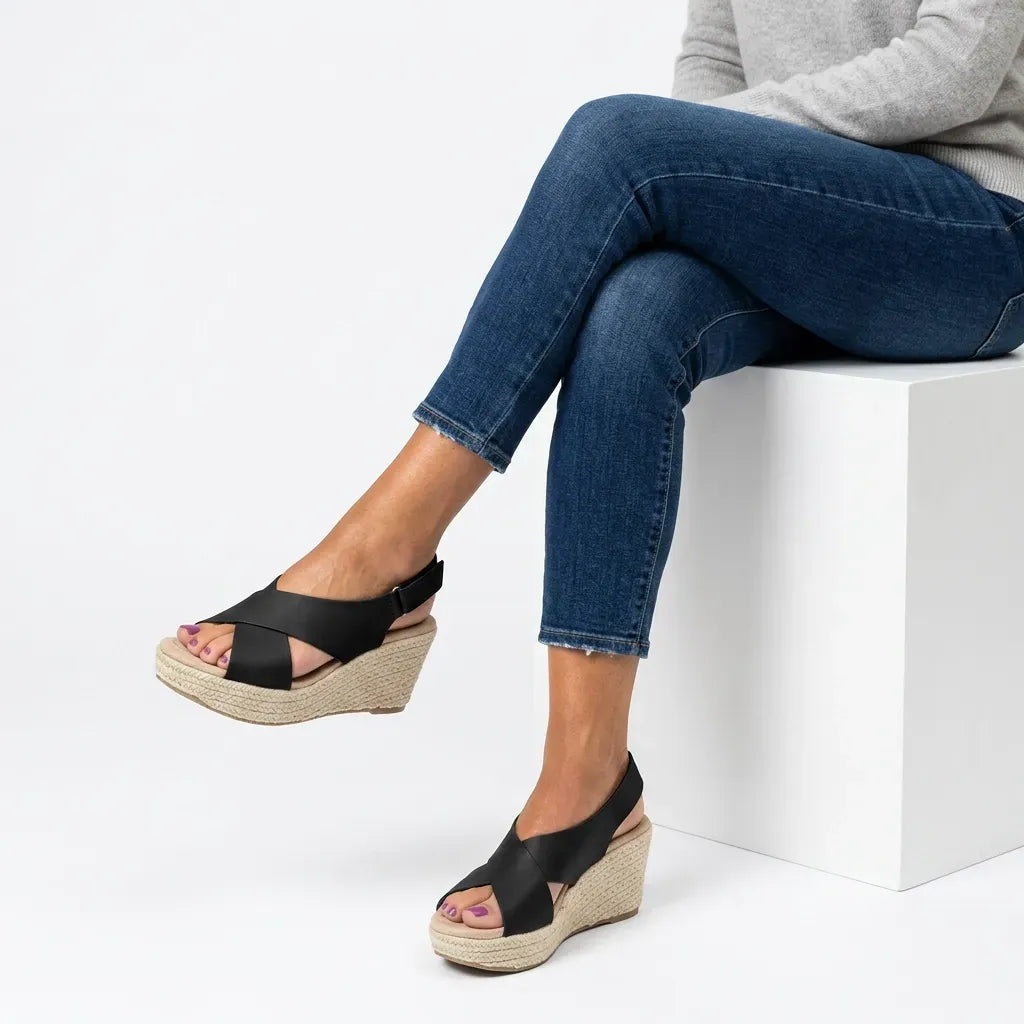 Comfortable Espadrille Wedge Shoes Black 6