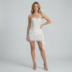 Corset Strapless Mini Dress with Lace Detail White 3