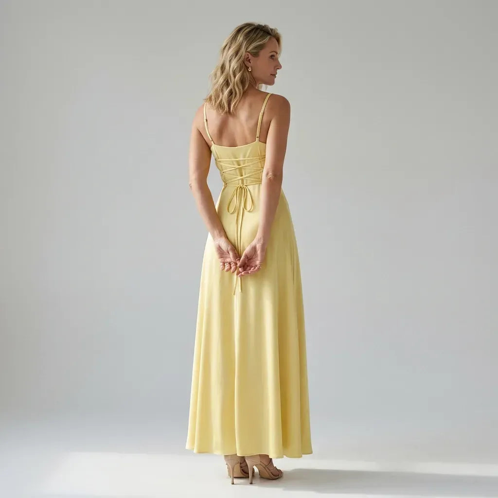Crepe Cowl Neck Dress Midi A-Line Yellow 4