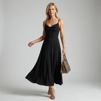 Crepe Cowl Neck Dress Midi A-Line Black 5