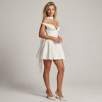 Crepe Off Shoulder Mini Dress Cocktail White 1