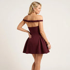 Crepe Off Shoulder Mini Dress Cocktail Bordeaux 4
