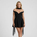 Crepe Off Shoulder Mini Dress Cocktail Black 5