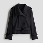 Cropped Funnel Neck Jacket Double Breasted Belted Black 9