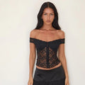 Cropped Lace Off Shoulder Top with Corset Detail Black 4