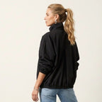 Cropped Oversized Funnel Neck Jacket with Buttons Black 1
