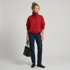 Cropped Oversized Funnel Neck Jacket with Buttons Red 3