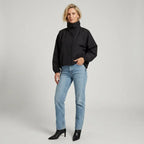 Cropped Oversized Funnel Neck Jacket with Buttons Black 4