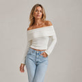 Cropped Ribbed Off Shoulder Top White 1