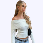 Cropped Ribbed Off Shoulder Top White 3