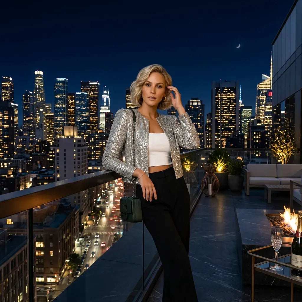 Cropped Sequin Jacket Blazer Style Silver 2