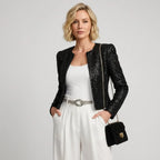 Cropped Sequin Jacket Blazer Style Black 4
