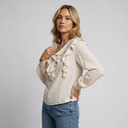 V-Neckline Blouse with Ruffled Collar