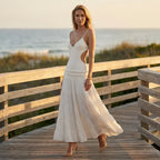 Deep V Cutout Low Back Dress White 1