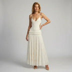Deep V Cutout Low Back Dress White 3