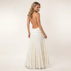 Deep V Cutout Low Back Dress White 4