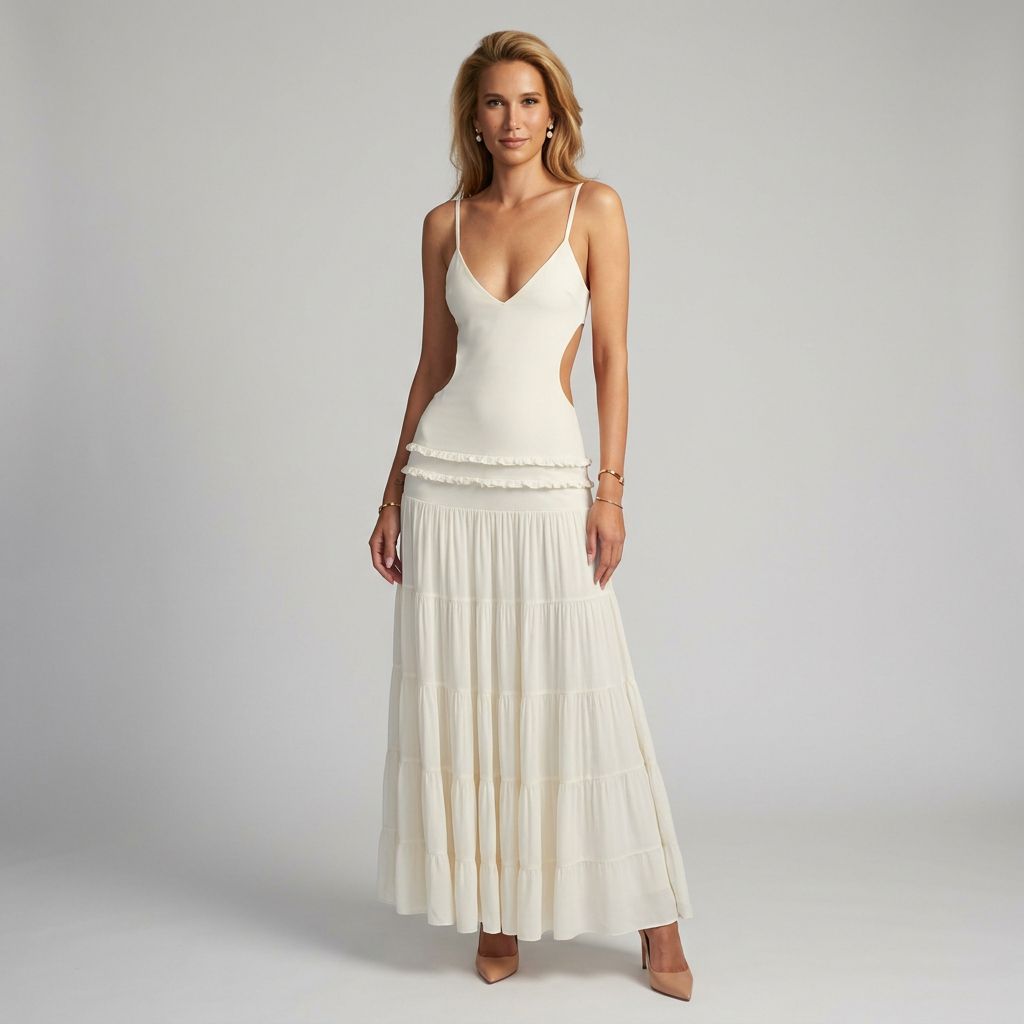 Deep V Cutout Low Back Dress White 5