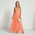 Ruched A-Line Maxi Dress with V-Neck in Apricot – 3