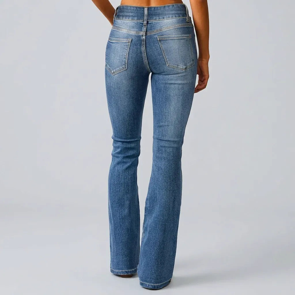 Denim Flare Jeans with Pockets Light Blue 1