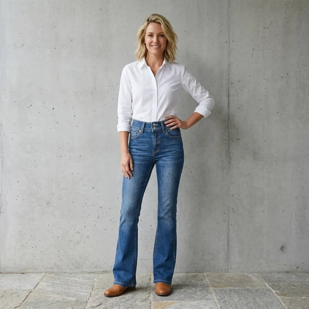 Denim Flare Jeans with Pockets Light Blue 2