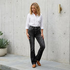 Denim Flare Jeans with Pockets Black 3