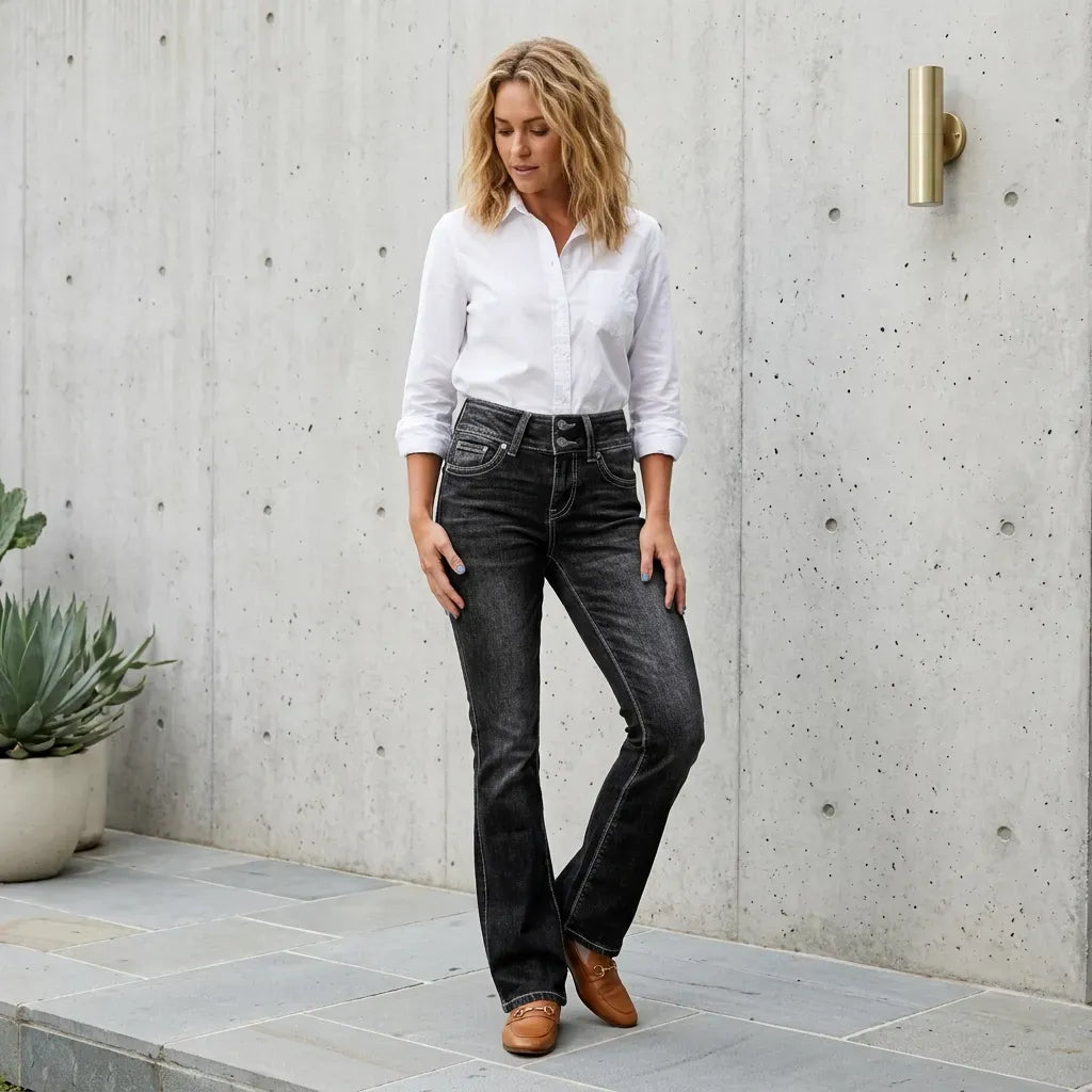 Denim Flare Jeans with Pockets Black 3