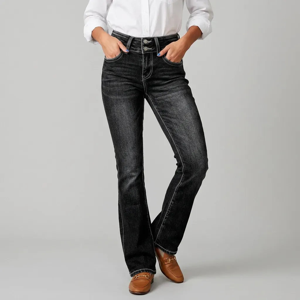 Denim Flare Jeans with Pockets Black 4