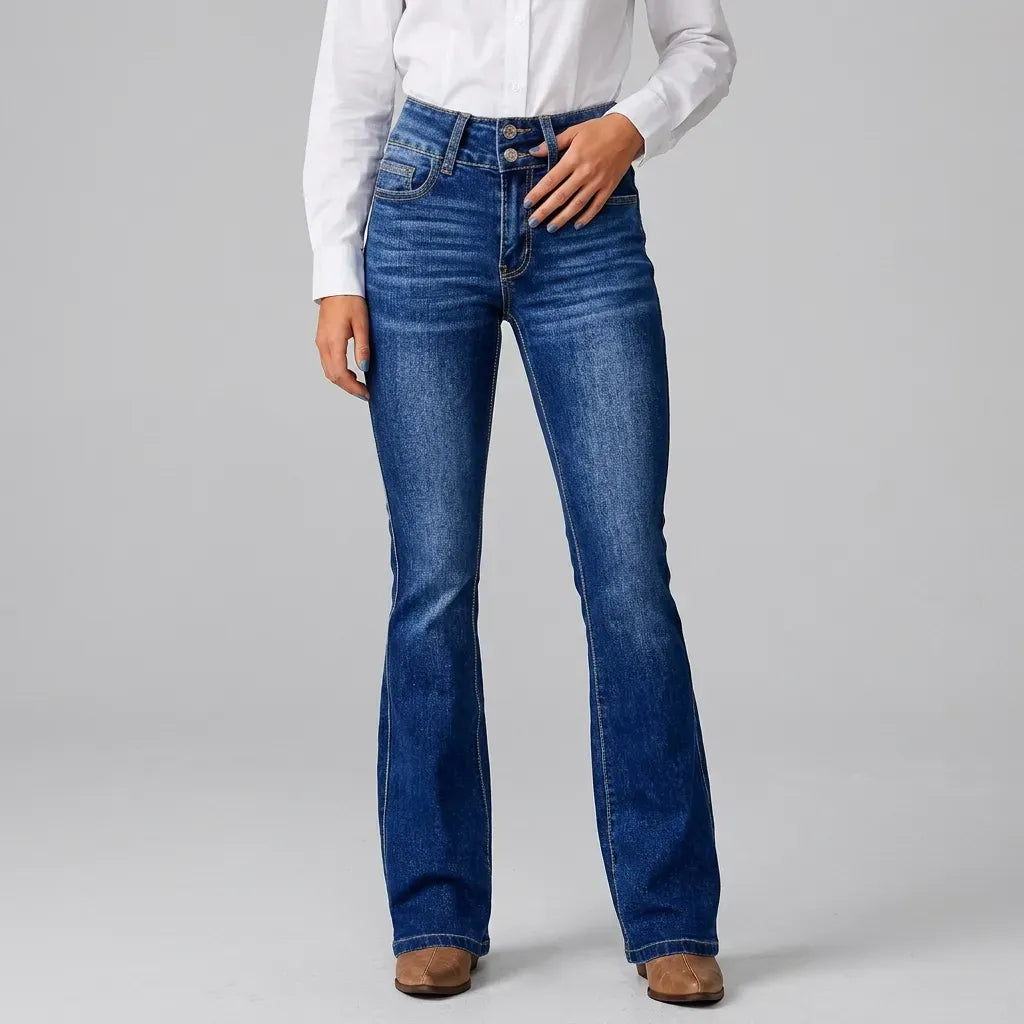 Denim Flare Jeans with Pockets Dark Blue 6
