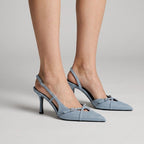 Denim Pointed Toe Stilettos with Straps Denim 1