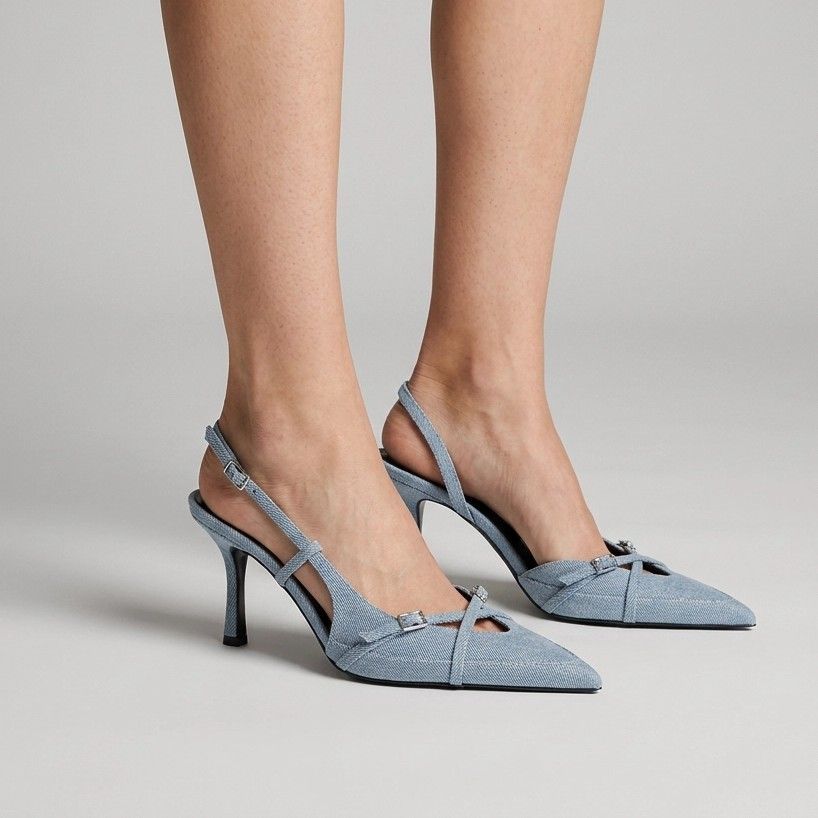 Denim Pointed Toe Stilettos with Straps Denim 1