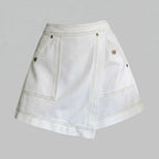 Denim Skort with Wrap Detail and Pockets White 3