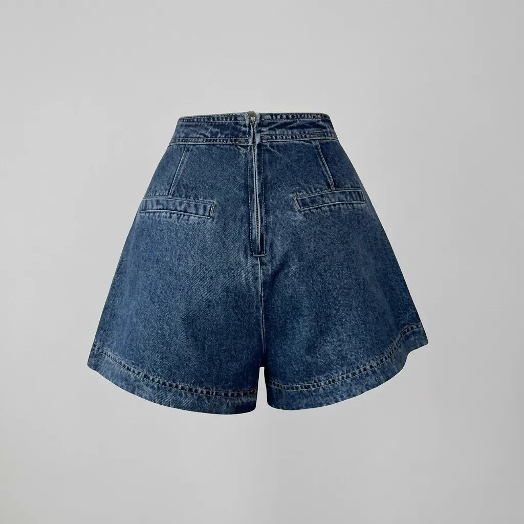 Denim Skort with Wrap Detail and Pockets Blue 4