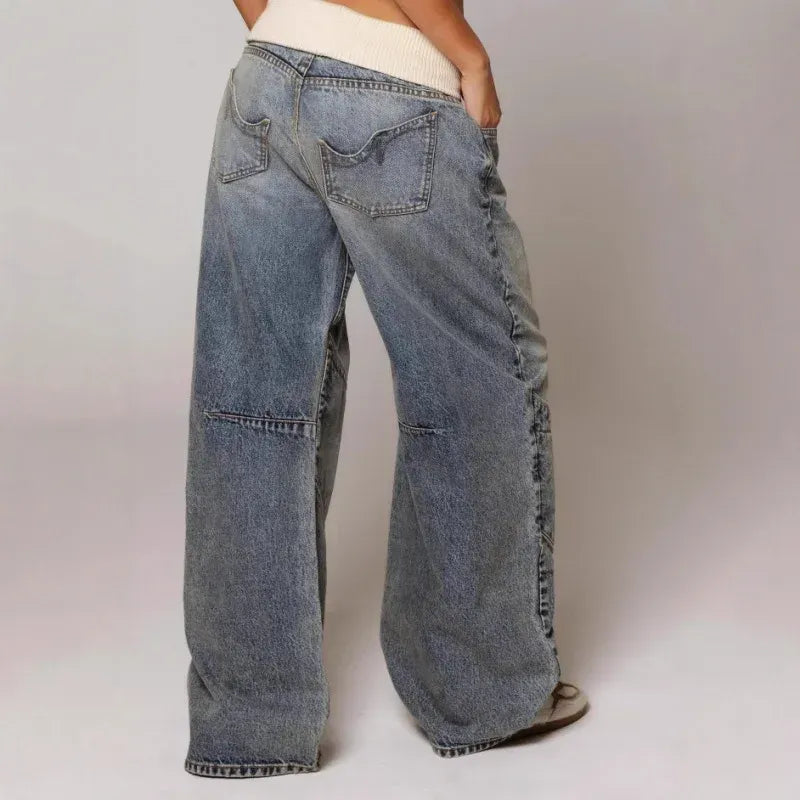 Distressed Denim Baggy Jeans Low Rise Light Blue 3