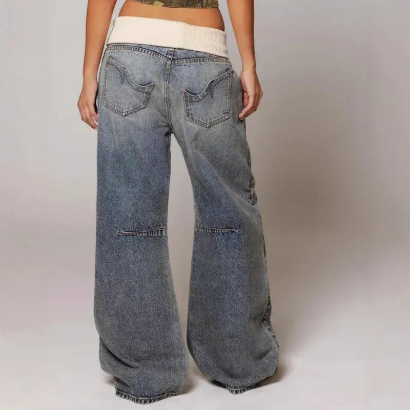 Distressed Denim Baggy Jeans Low Rise Light Blue 4